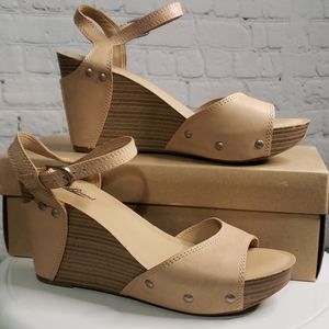 Lucky Brand Marshha Leather Wedge Sandals